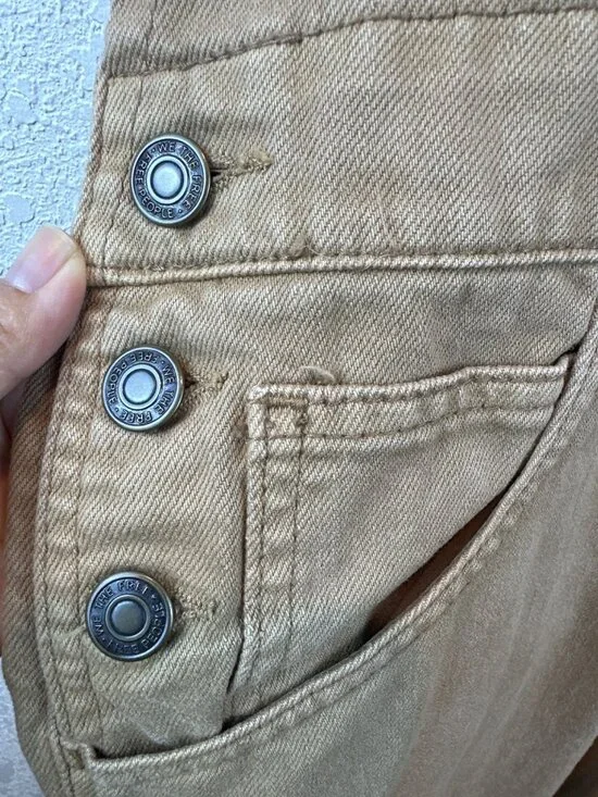 Free People We The Free Tan Medium Overalls Wide Straight Leg Utility Boho - Picture 5 of 10